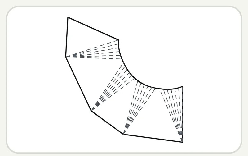 Part of the GeoMont screen “Sheet metal · Square to round”, light theme: the flat pattern of a square-to-round transition, with its fold lines.